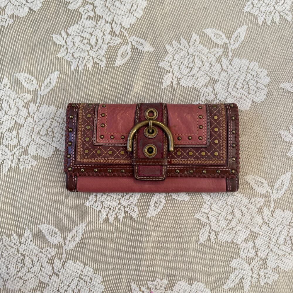 Rare Vintage Coach Pink Studded Leather Buckle Wallet